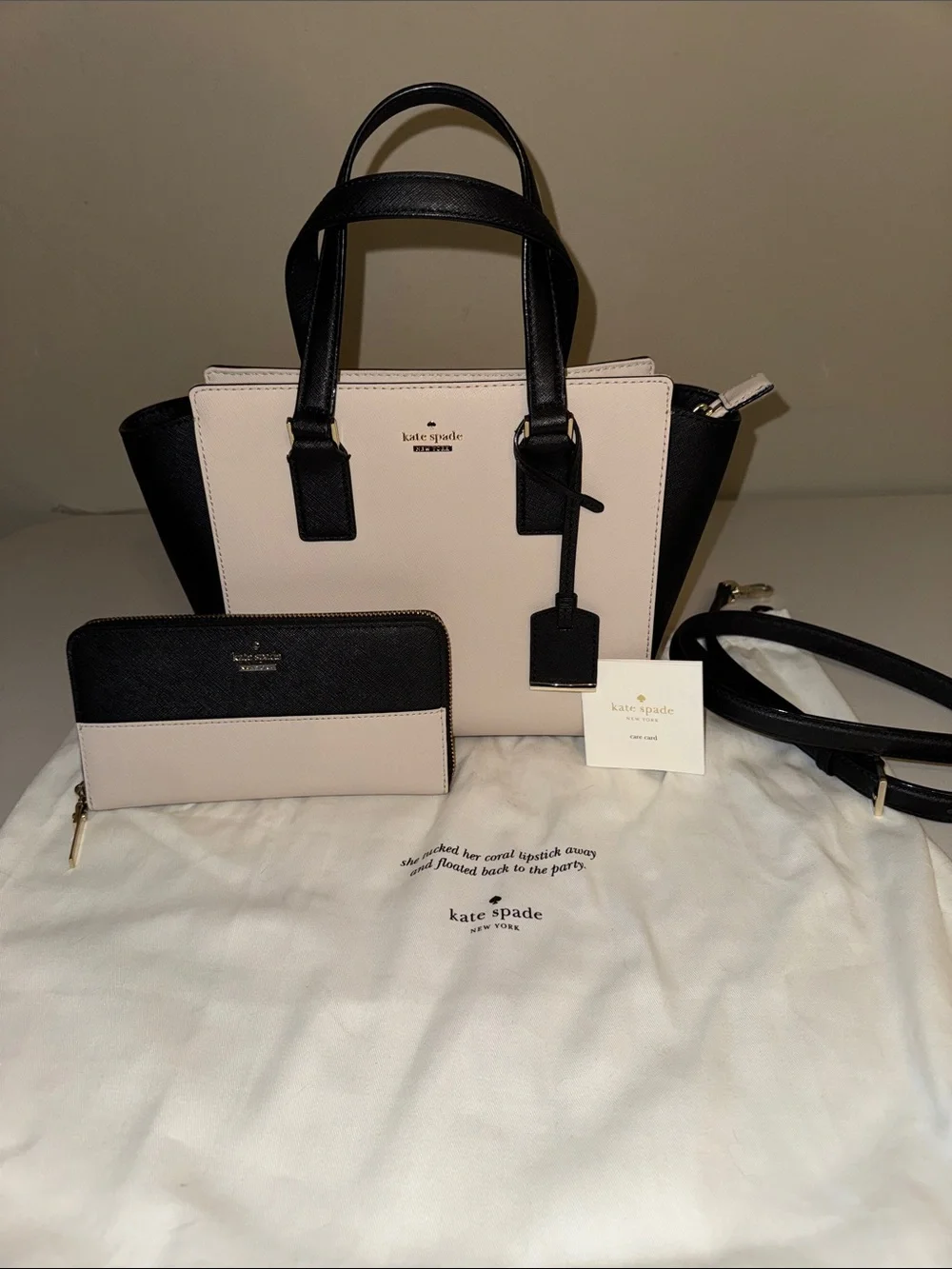 kate spade Two-Tone Black and Cream Satchel with Matching Wallet